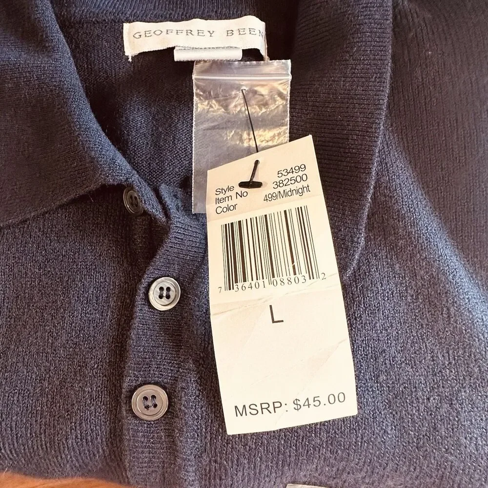 NEW Geoffrey Beene Men’s L Dark Blue Soft Knit Collared Pullover Sweater Jumper